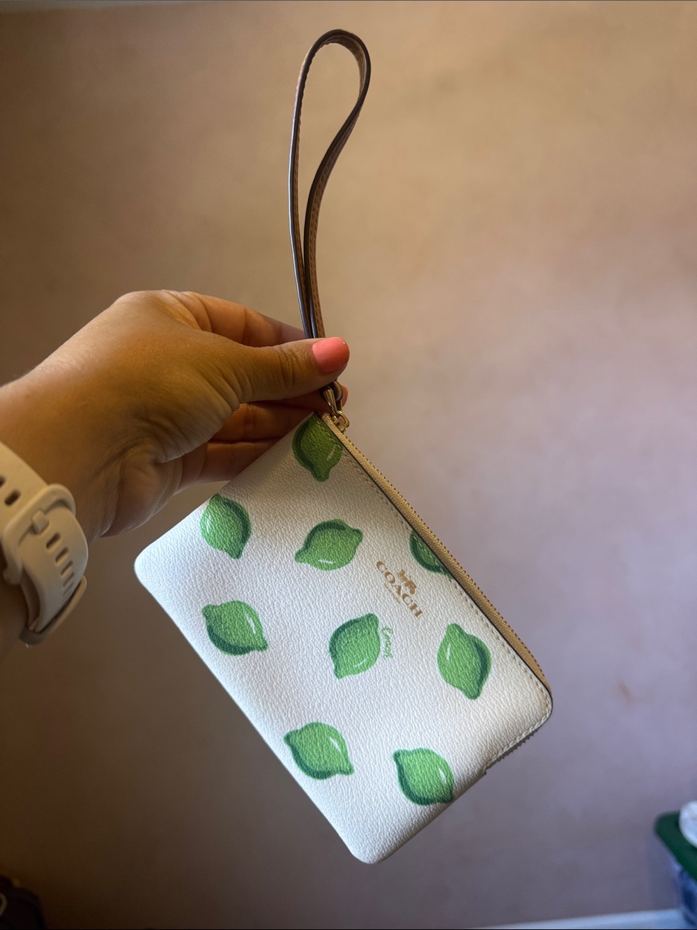 COACH White Wristlet with Green Lemon Motif